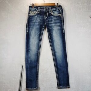 Rock Revival Womens Jeans Blue Distressed Embellished Straight Leg Size 26